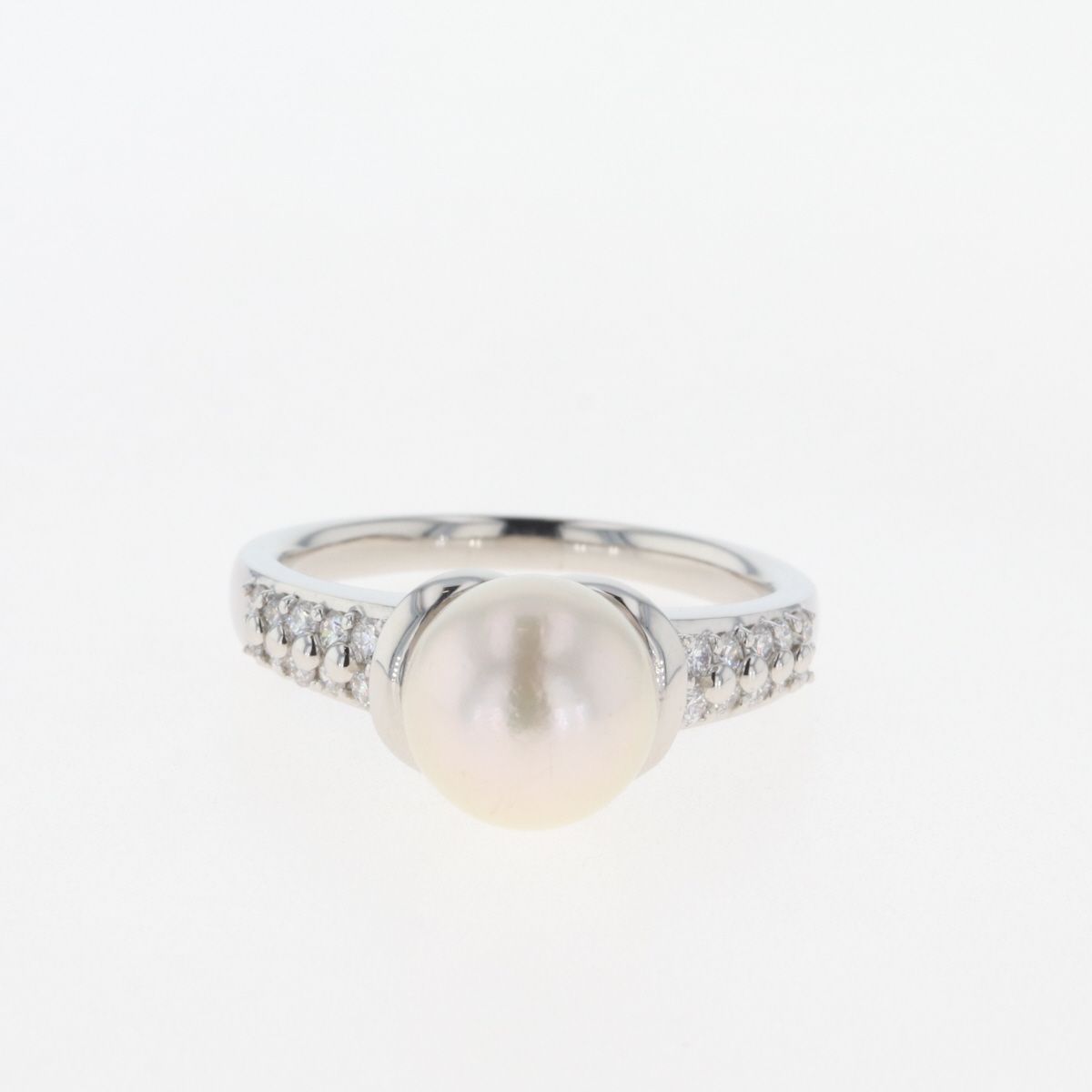 パール デザインリング プラチナ 指輪 真珠 メレダイヤ リング 15号 
