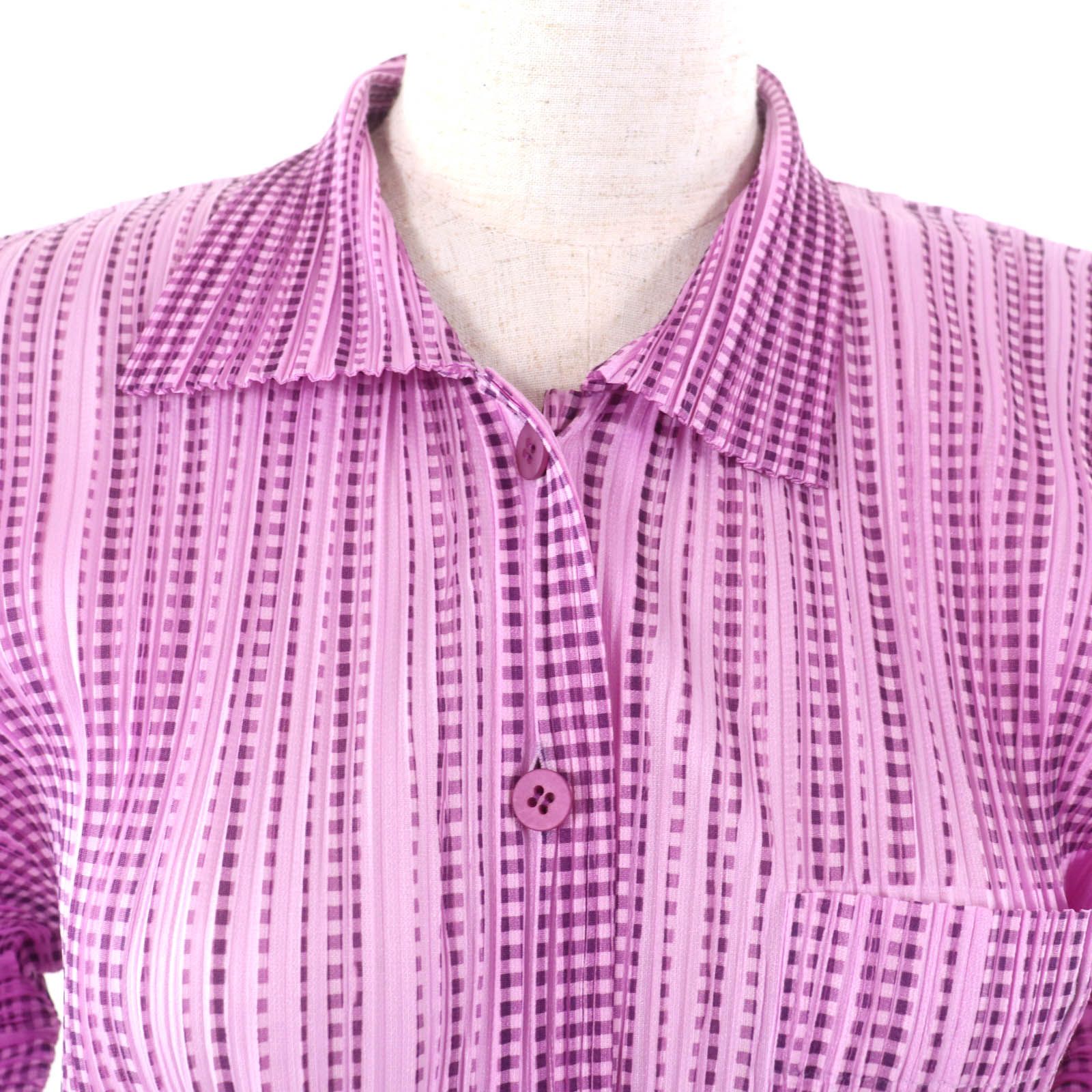 プリーツプリーズPLEATS PLEASE ドットプリントプリーツシャツ 焦げ茶紫M位 【レディース】 プリーツプリーズPLEATS PLEASE ドットプリントプリーツシャツ