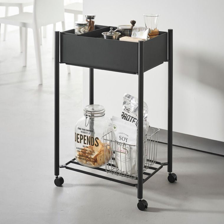 tower 小物トレー付き下段が棚の収納ワゴン 2段 タワー 10185 10186 ホワイト ブラック 更衣ワゴン 脱衣ワゴン キッチンワゴン キッチンラック 収納ラック ランドリーワゴン 洗面所