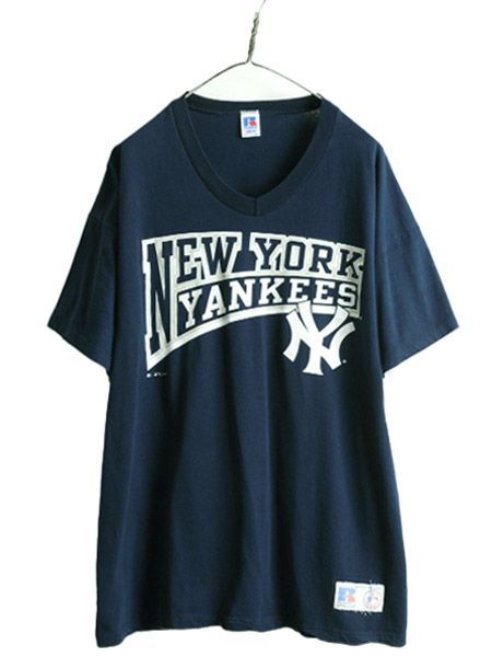 【お得なクーポン配布中!】 90s USA製 MLB ヤンキース プリントTシャツ XL ラッセル 大リーグ