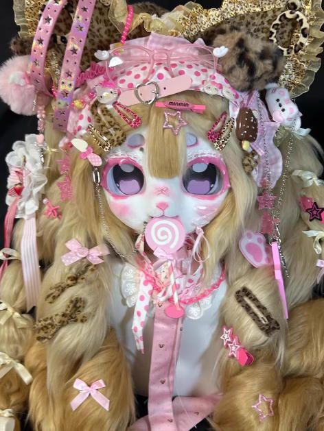 蓄積 着ぐるみヘッド kigurumi NO.150 豹 ヒョウ柄 ピンク ファースーツ 全頭ヘッド ケモノ マスク ぬいぐるみ コスプレ コスチューム 一点物 お買い物の参考にどうぞ。