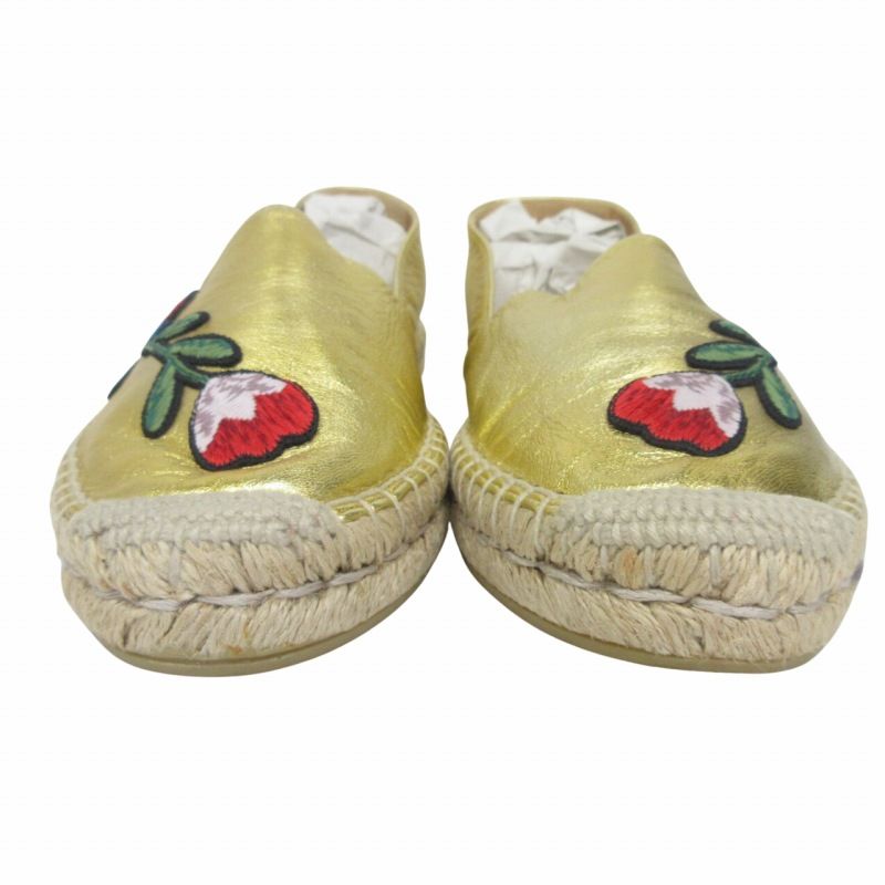 グッチ GUCCI フローラルプリント エスパドリーユ レザースリッポン 