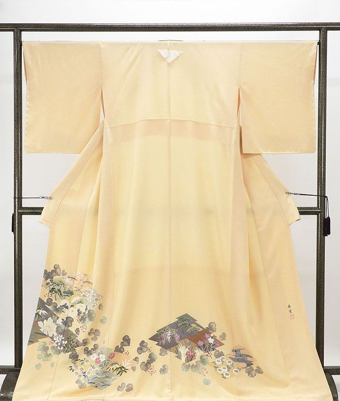 色留袖 正絹 友禅作家 山科春宣 身丈168cm 裄丈67cm 五三桐 一つ紋 未着用 超 新古品 着物 着物 フォーマル レディース f4062