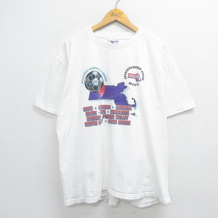 XL/古着 リーボック 半袖 ビンテージ Tシャツ メンズ 90s サッカー ビッグロゴ 大きいサイズ コットン クルーネック 白 ホワイト  23may - メルカリ