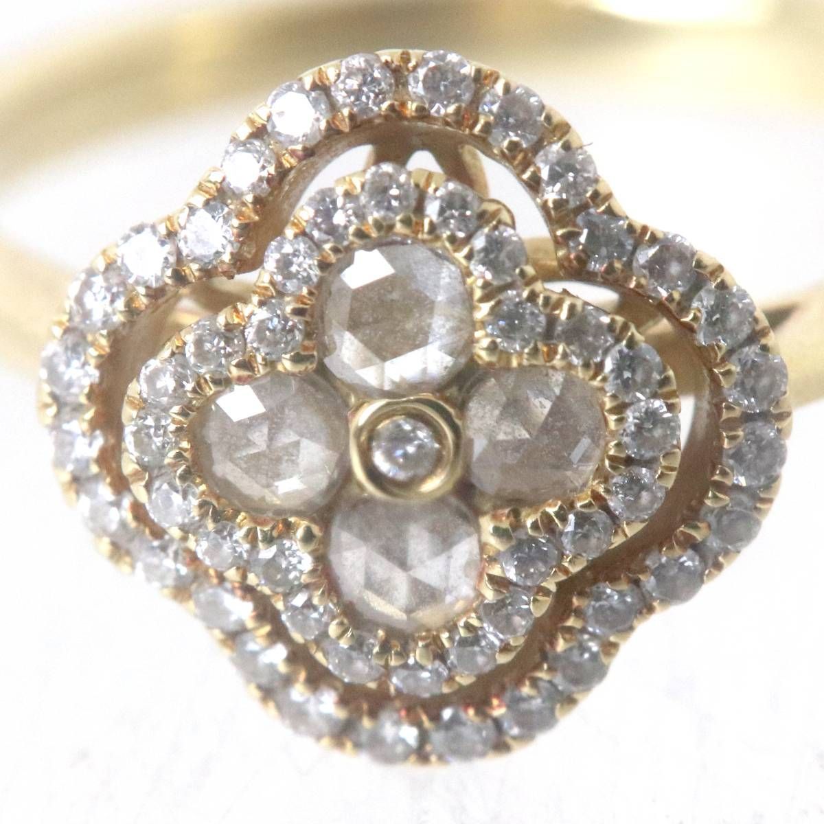 0.35ct フラワーモチーフ ダイヤリング 指輪 K18 18金 ダイヤモンド YG 