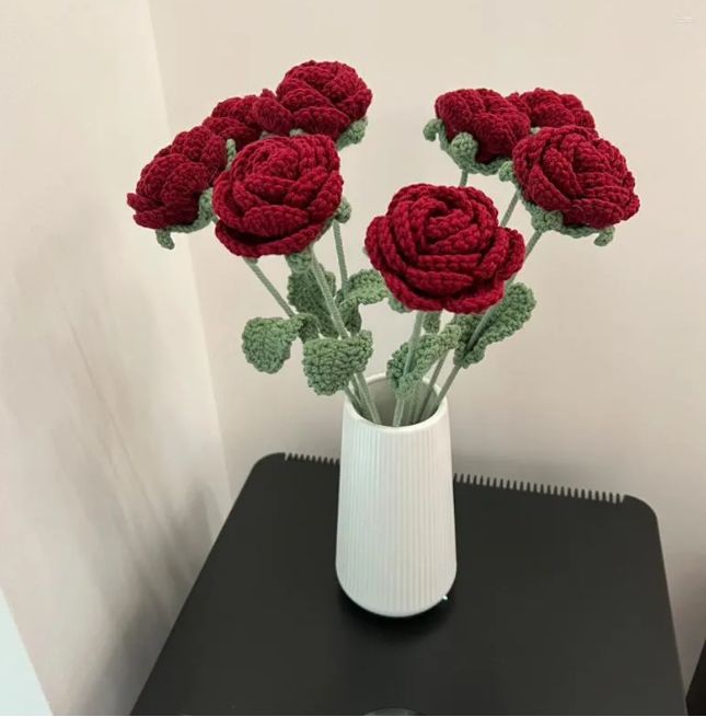 編みぐるみ花 あみぐるみバラ 6本セット ニットフラワーローズ 編みぐるみ花 あみぐるみバラ 6本セット ニットフラワーローズ