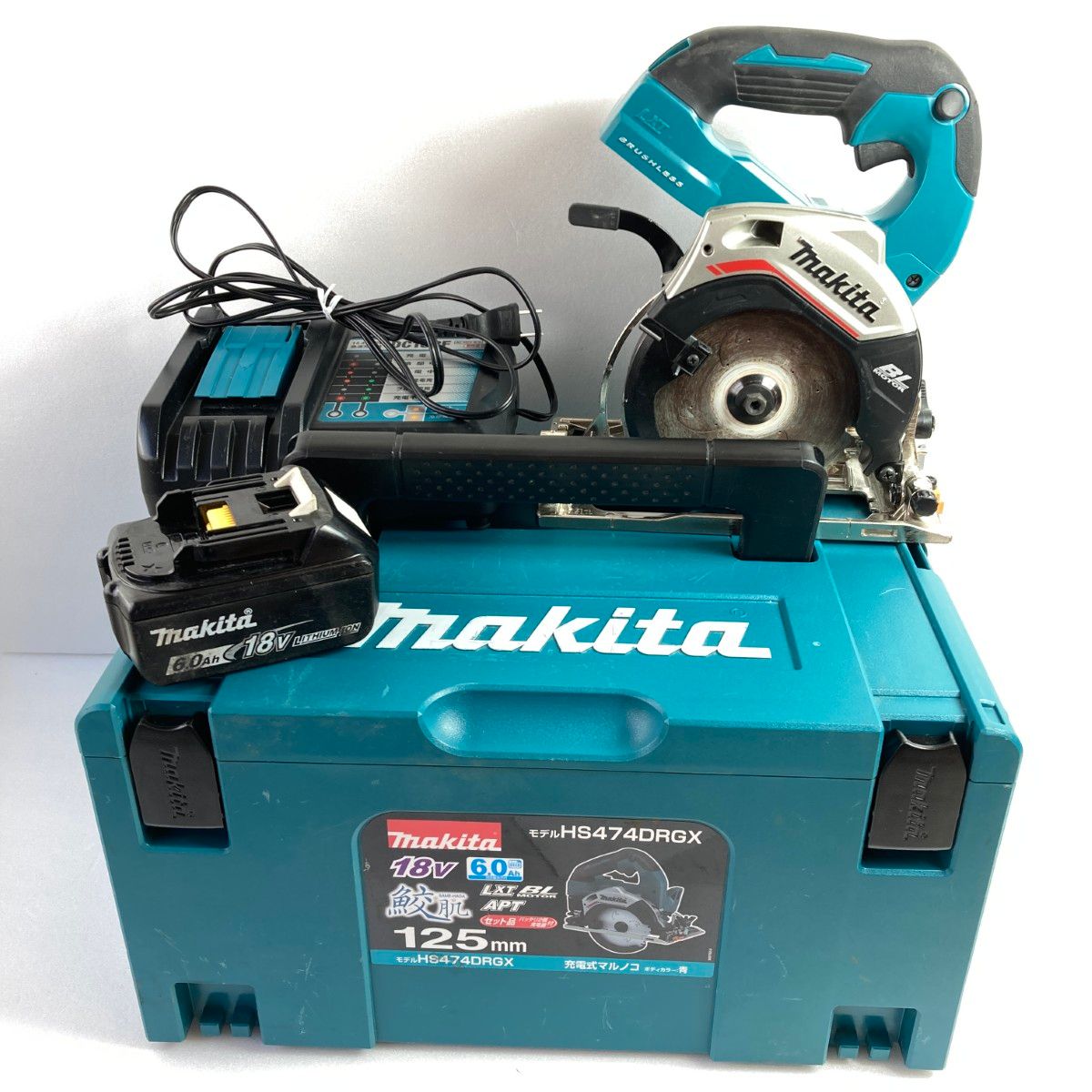＊＊MAKITA マキタ 18V 125mm 充電式マルノコ 鮫肌 バッテリ個 充電器 ケース付 HS474D ブルー