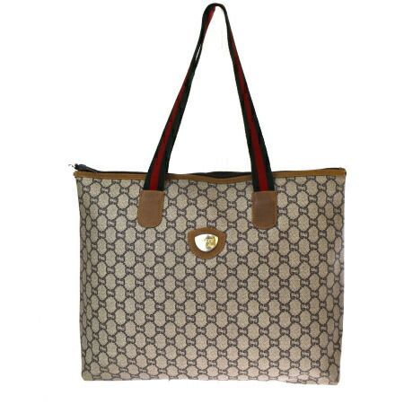 【中古】 グッチプラス GUCCI PLUS シェリー トートバッグ ショルダー GG柄 ブラウン グリーン レッド PVC レザー 67BT254