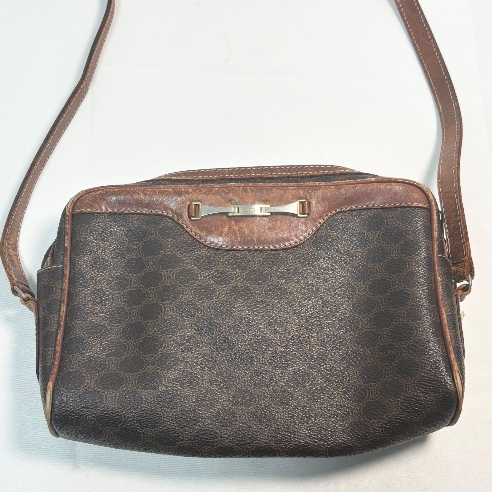 CELINE|セリーヌ|ショルダーバッグ|肩掛けバッグ|ブラウン|マカダム柄|角擦れあり| 新着商品