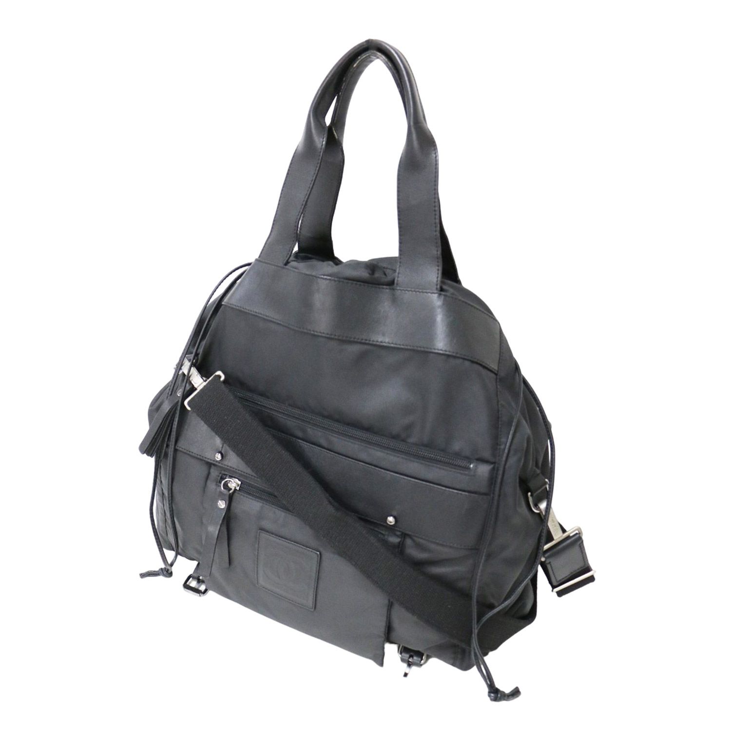 CHANEL シャネル バッグ ブラック 黒 | スポーツライン 2WAY ナイロン トートバッグ | ショルダー 肩掛け 斜め掛け | 巾着型 ココマーク レザーコンビ | イタリア製 | ブランド カバン レディース