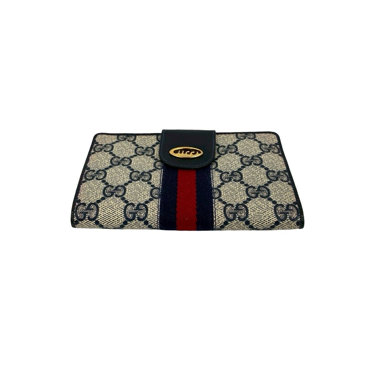 ビンテージ オールドGucci GGパターン シェリーライン 二つ折りがま口財布 ビンテージ オールドGucci GGパターン シェリーライン 二つ折り