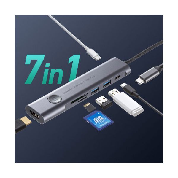サンワサプライ USB Type-C ドッキングハブ HDMI+カードリーダーポート