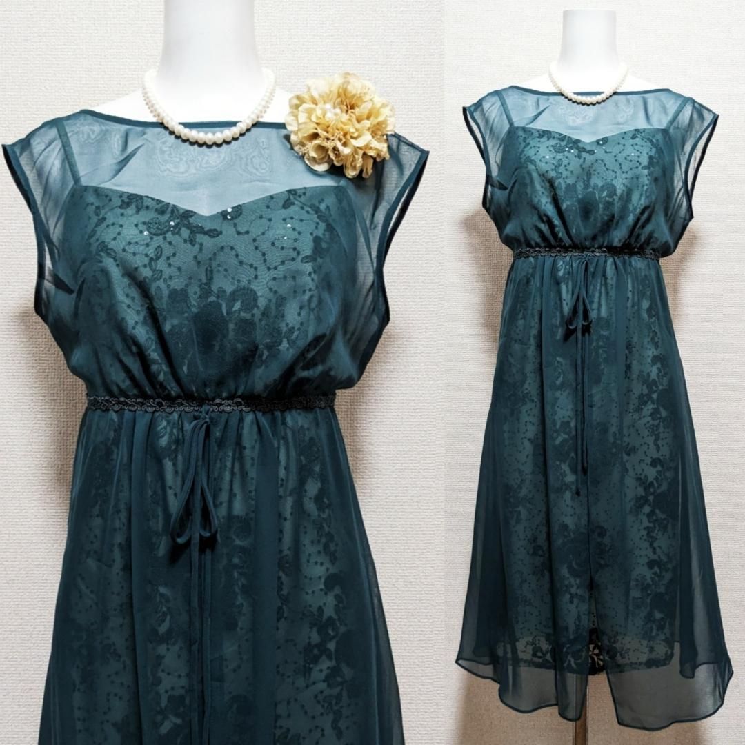  東京ソワール マリココウガ セレモニー 9号 緑 パーティードレス ドレス ブライダル