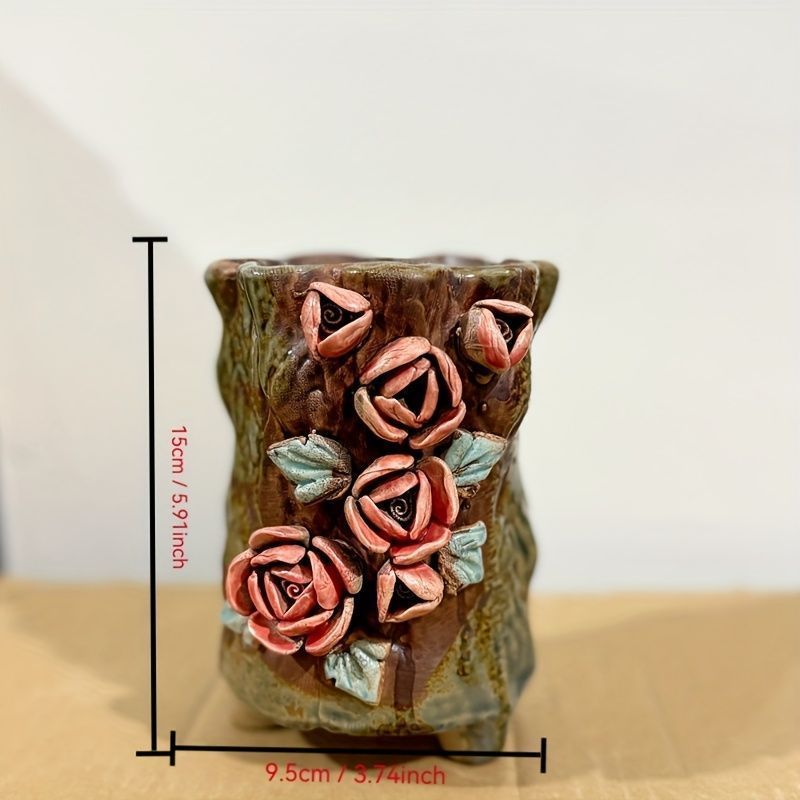 花瓶 花びん セラミック おしゃれ バラの花柄 オシャレ 2種類