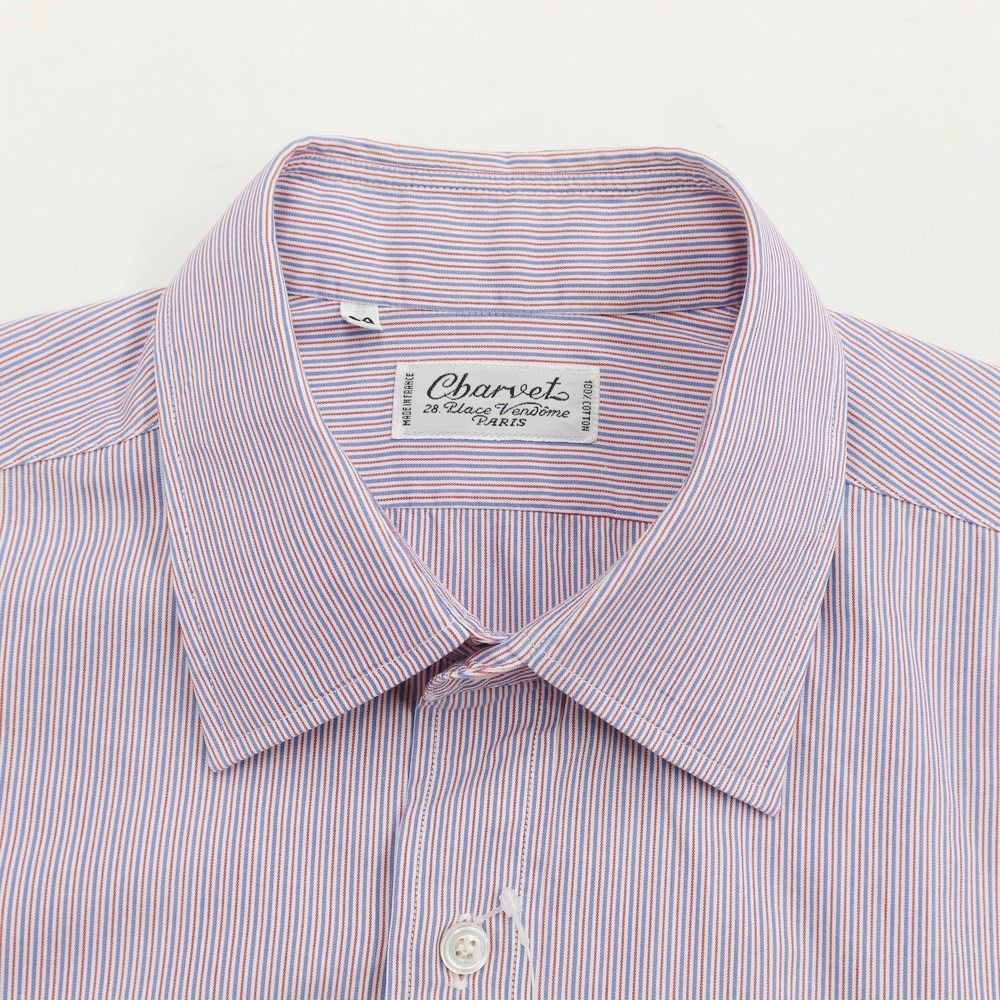 CHARVETシャルべシャツストライプ フランス製】OLD Charvet シャルべ ストライプシャツ ブルーホワイト