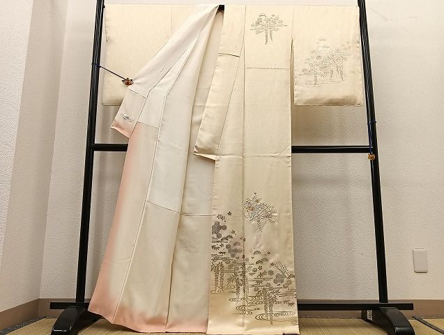 平和屋着物□訪問着 駒刺繍 檜扇吉祥流水藤花文 暈し染め 金銀彩 やまと誂製 正絹 逸品 BAAK5567sa - メルカリ