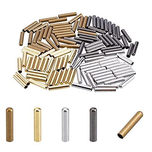 円筒式 4色 20mm 120個 PH PandaHall 紐先金具 エンドパーツ 紐先止め 紐止め金具 紐先カシメ コードエンド 先止め金具 120個セット 4色 紐先端金具 靴ひもの先を止めるもの ひも調節パーツ アクセ