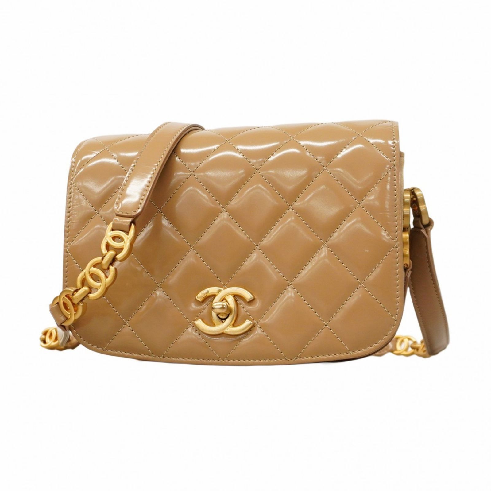 小さく可愛い CHANEL ショルダーバッグ ベージュ ミニウォレット シャネル ミニマトラッセ レザー チェーンショルダーバッグ