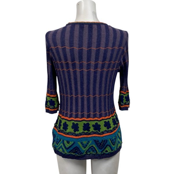 ◆ エムアンドキョウコ M.-KYOKO ニットトップス 七分袖 異素材ミックス 花柄モチーフ パープル コットン混 1 S 7号 レディース S5V496 CAMPINGPARCCENTRAL_COM