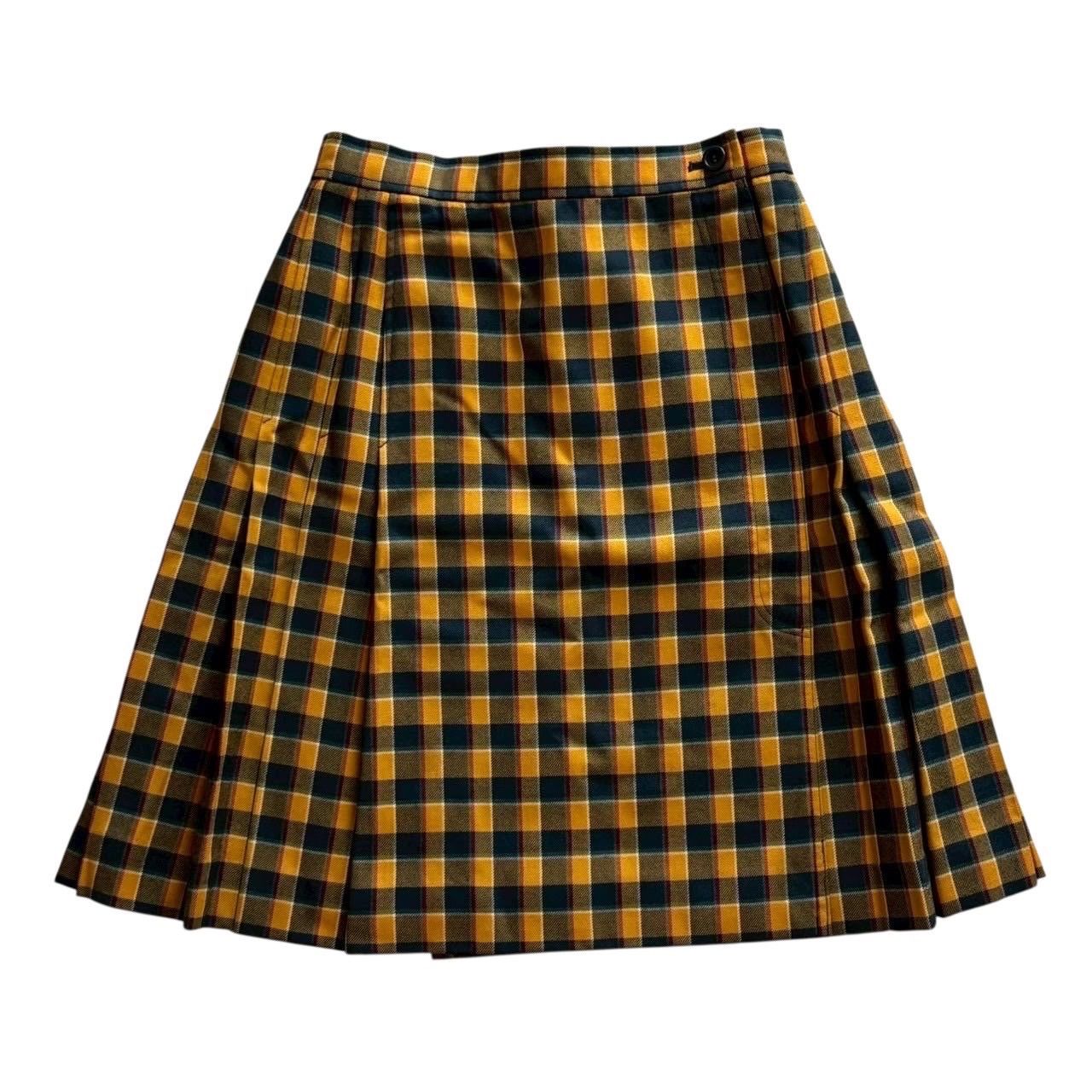 Christian Dior クリスチャンディオール プリーツスカート 黄 紺 ミニ スポーツ ゴルフ レディース Sサイズ