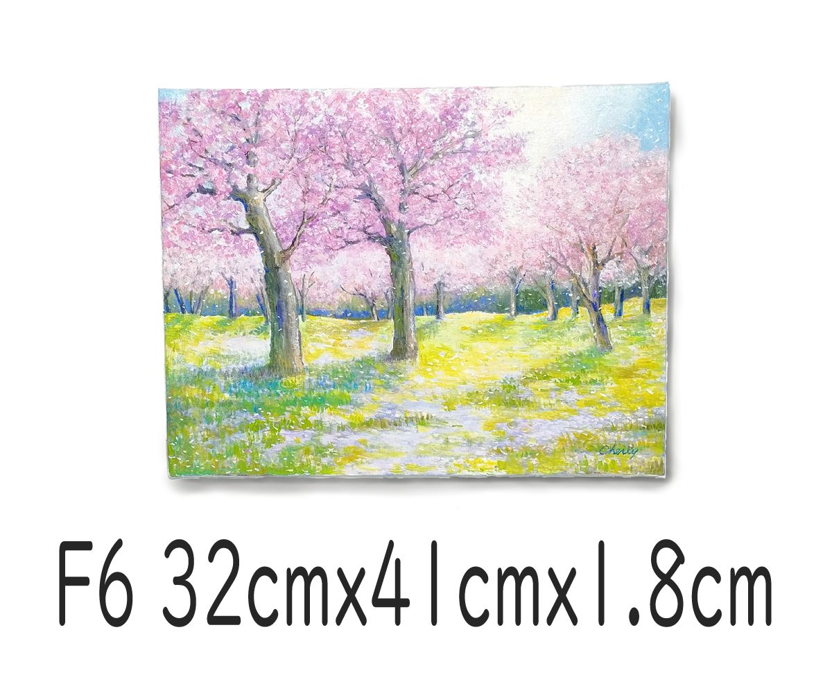 一点物】『 桜ー春風 』桜 油絵 F6号 キャンバス 油彩 インテリア 
