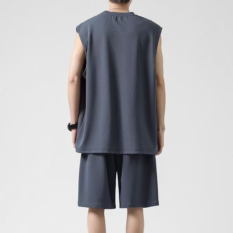 ストレッチ 半袖 Tシャツ 夏用 ゆったり韓国風 セットアップ 韓国系 ゆったりシルエット メンズ夏用 セットアップ｜半袖T
