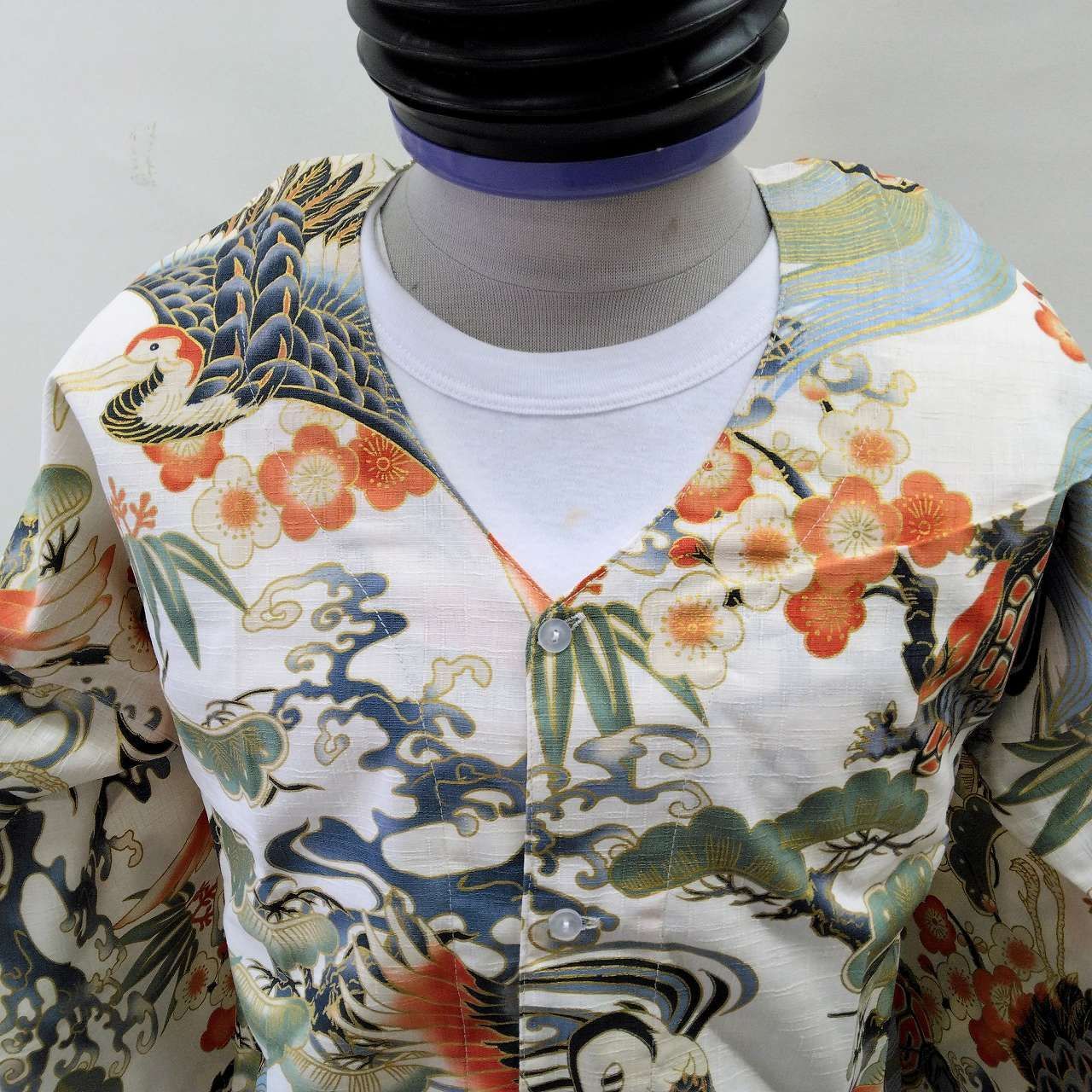 鯉口 こいくち ダボシャツ 鶴亀プリント 大 特大 festival clothes オフ白