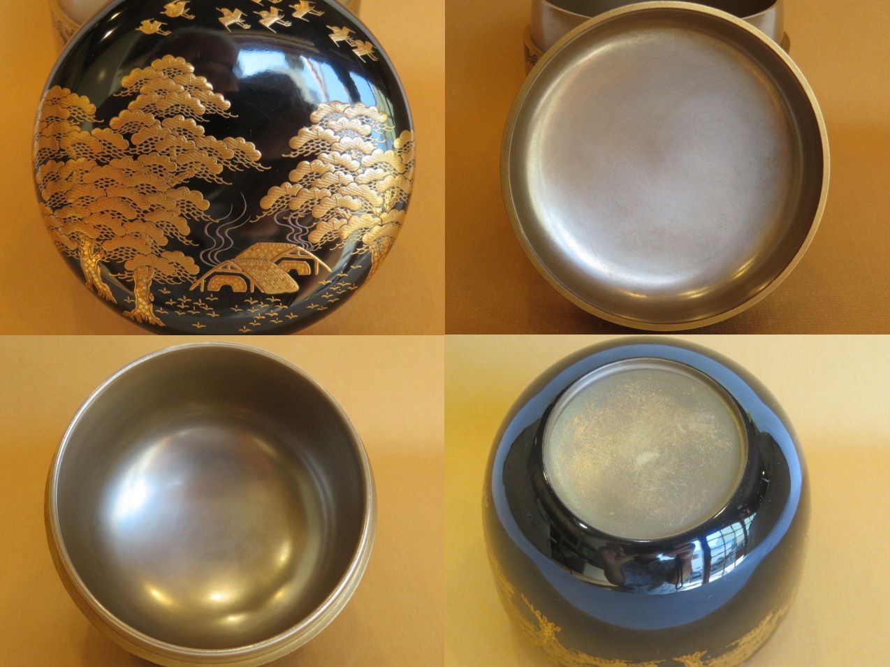 逢絢亭】茶道具 平棗 京塗 老松蒔絵 内梨地 裏千家書付 西村彦兵衛 共