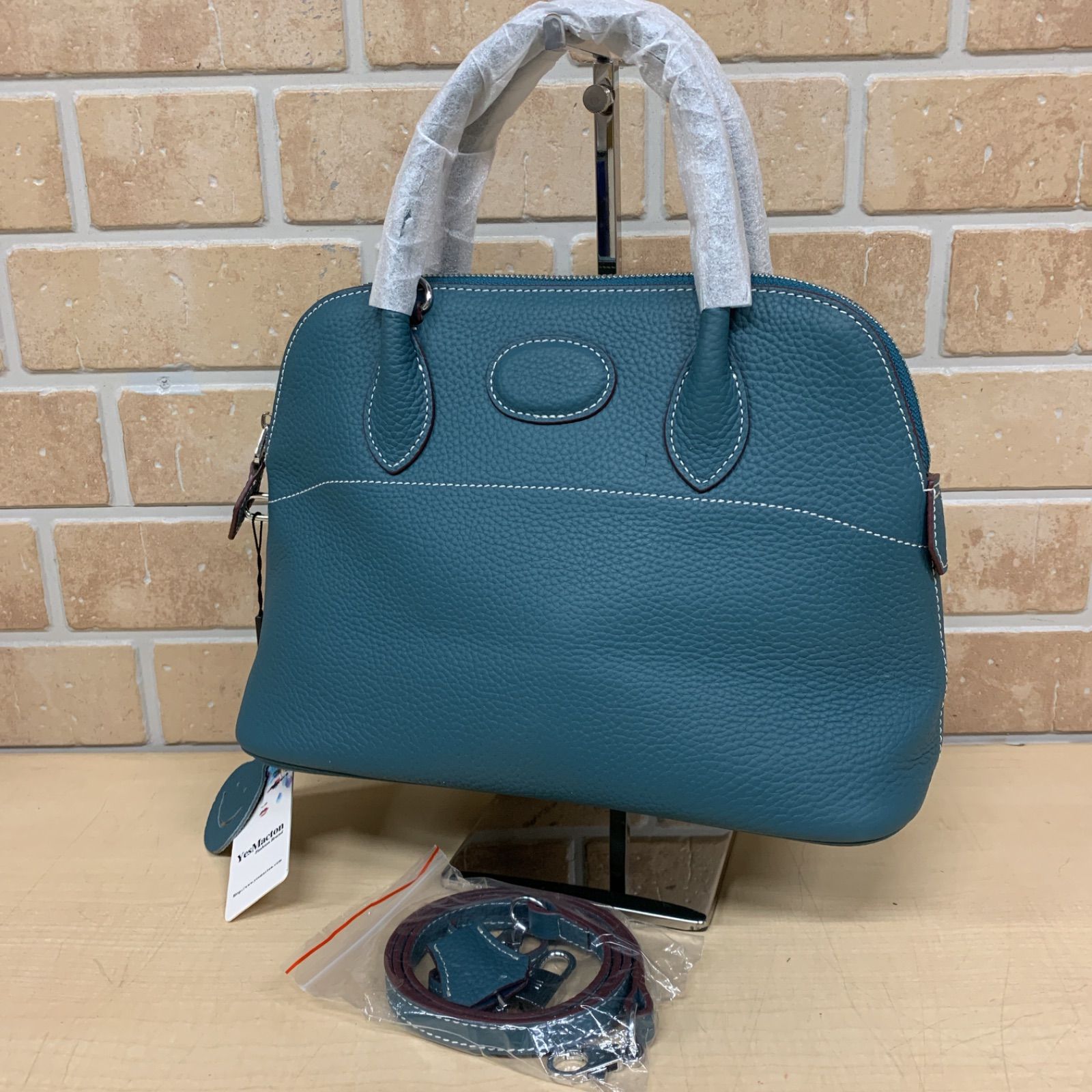 61 未使用 YesMacton 2way バッグ ショルスト付き レザー ブルー 