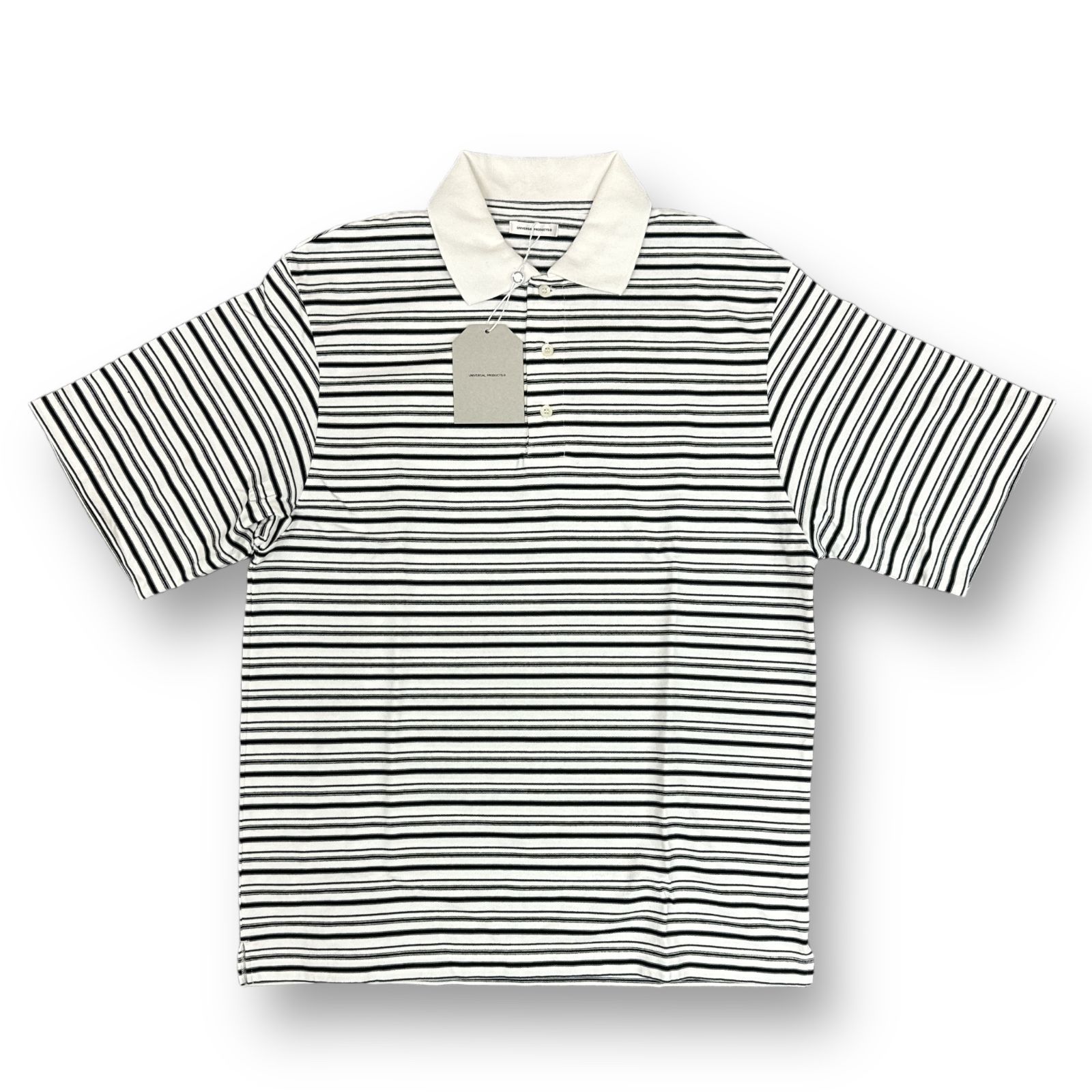 トップス UNIVERSAL PRODUCTS. BORDER L/S POLO ユニバーサルプロダクツ ポロシャツ ホワイト UNIVERSAL PRODUCTS