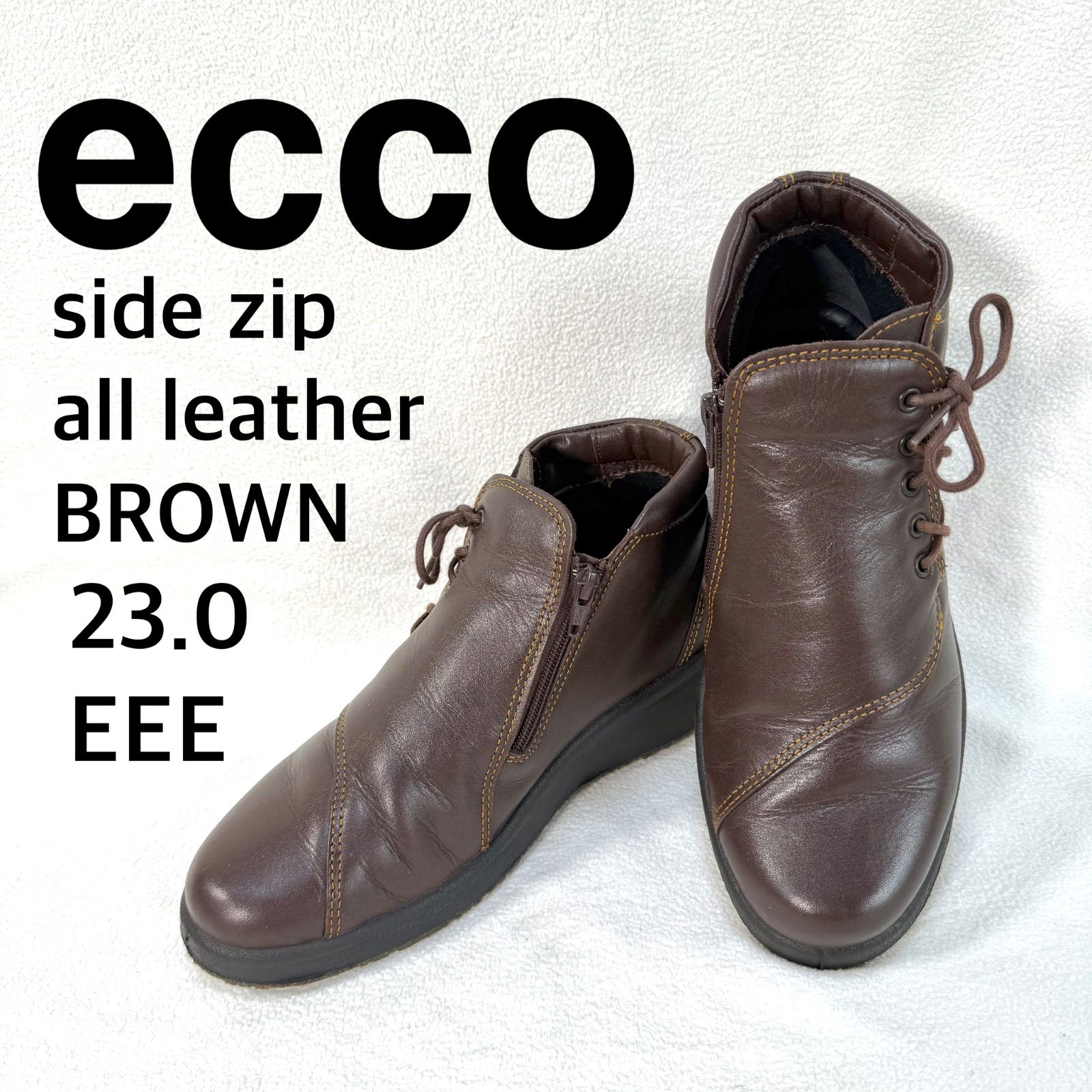 美品✨エコー サイドジップ ショート ブーツ レザー ブラウン