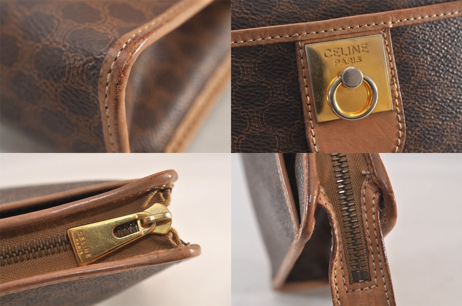 CELINE ブラウン　レザー ハンドバッグ　財布 CELINE ブラウン レザー 三つ折り財布