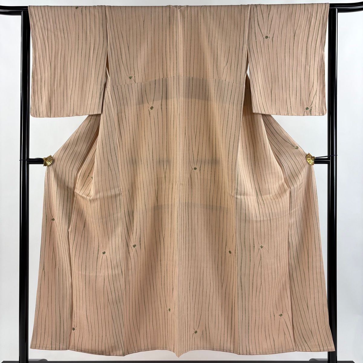 小紋 身丈151cm 裄丈64cm M 袷 幾何学 絞り ピンクベージュ 正絹 秀品