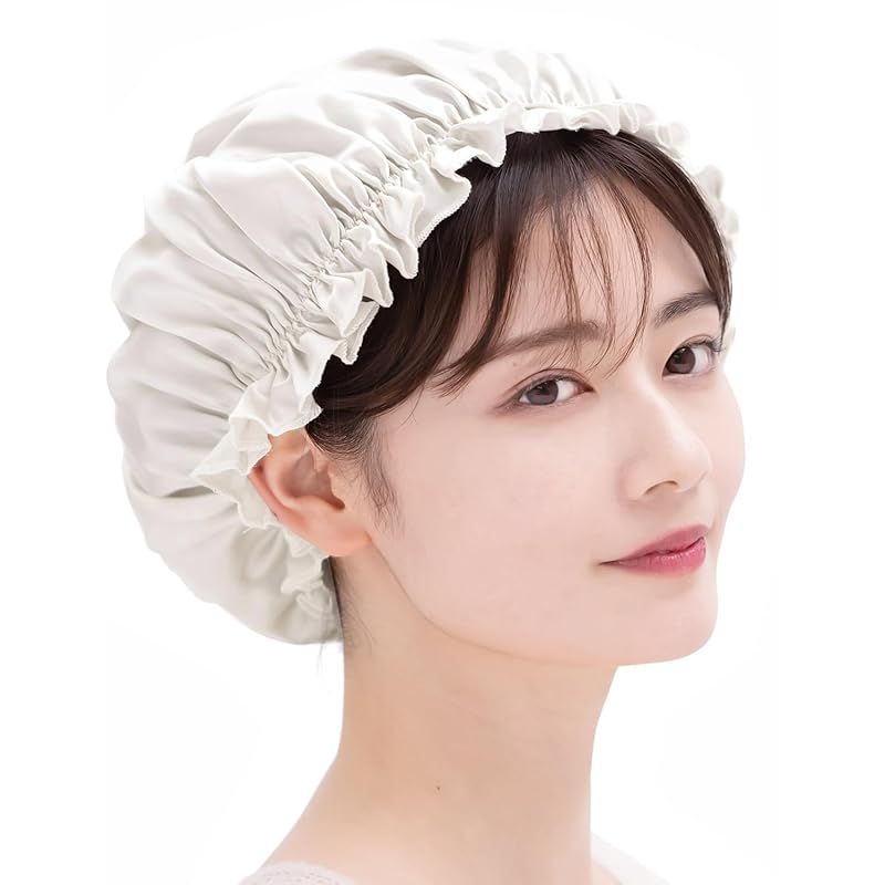 [COCOSILK] シルク ナイトキャップ シルク 天然 シルク100% ヘアキャップ シルクキャップ ロングヘア 就寝用 (L， ホワイト（アイボリー）) 1