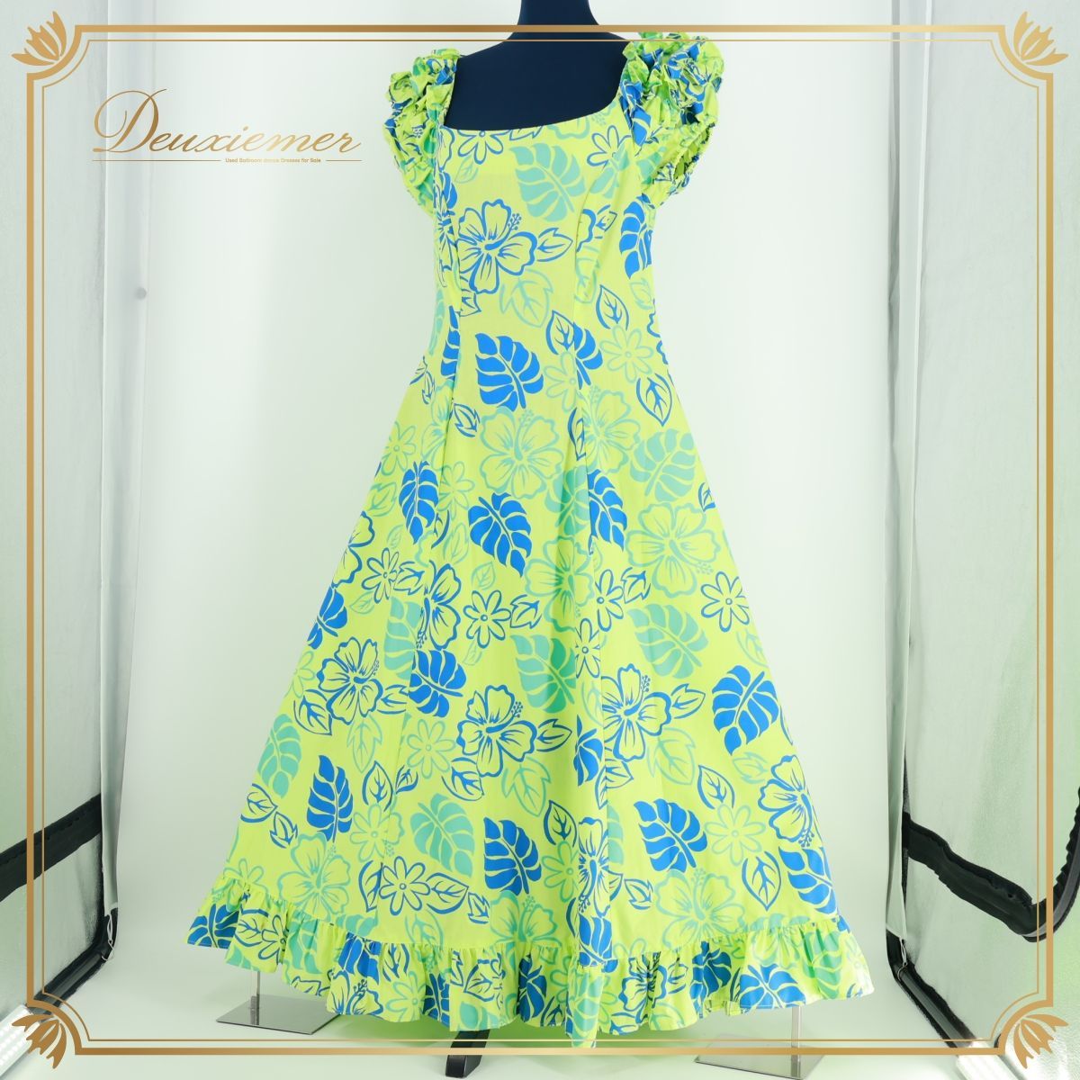 フラダンス 衣装 ワンピース ドレス グリーン系 フラ ダンス 黄緑 青