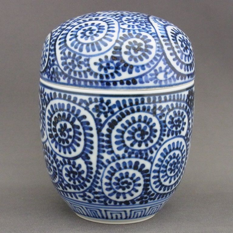 有田 伊万里焼 与山窯 染付蛸唐草 棗 大