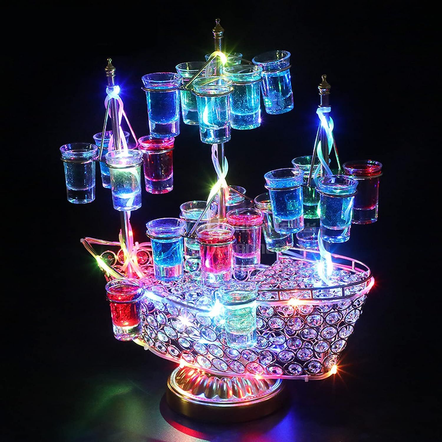 LED船型テキーラグラスホルダー LED酒グラス棚 テキーラ 幻の船 グラスホルダー おしゃれ 酒