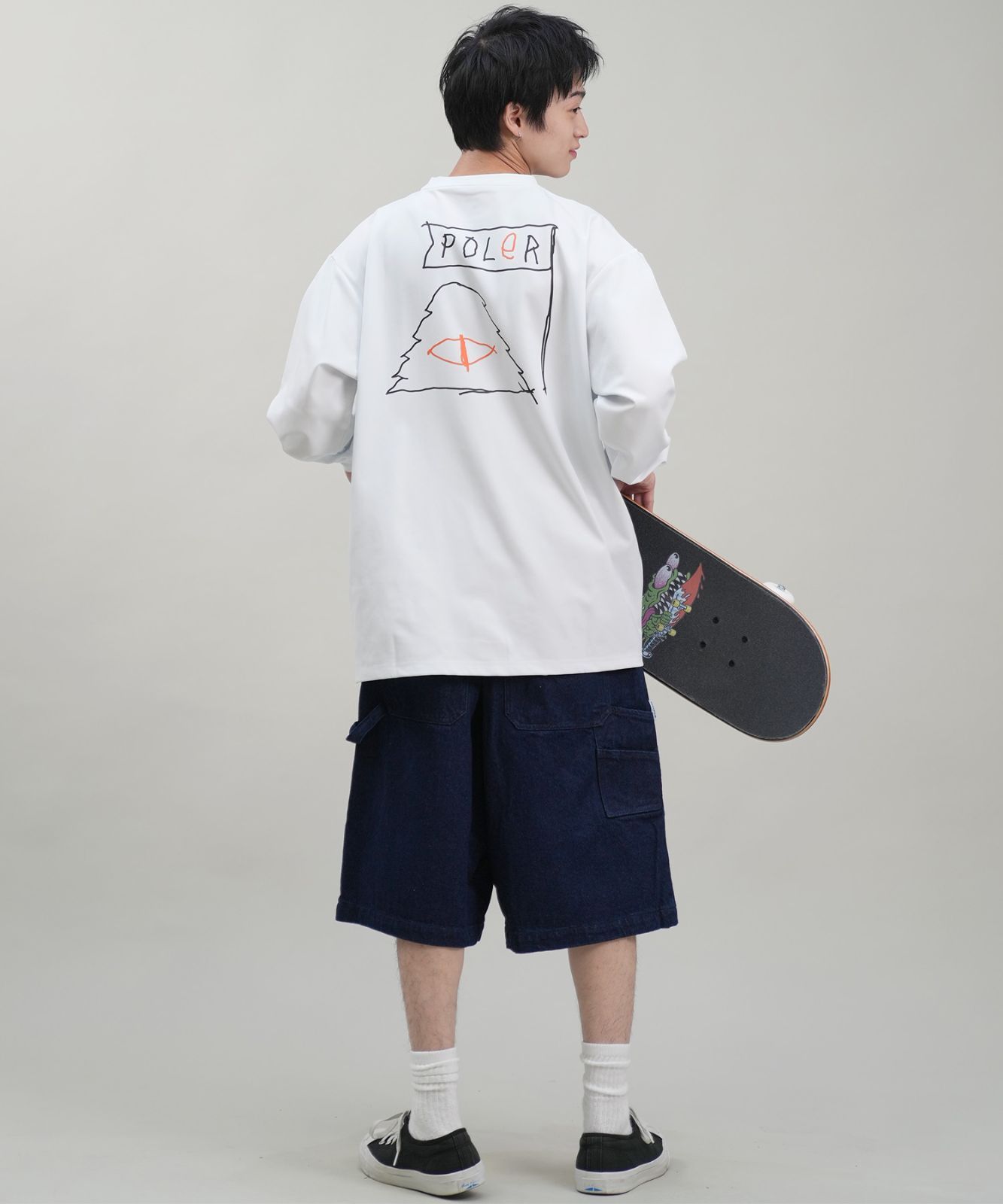 【ムラスポ公式】POLER ポーラー メンズ ラッシュガード Tシャツ 長袖 ロンT ロゴ バックプリント 水陸両用 ユーティリティ UVカット 249MCV0025 ムラサキスポーツ限定