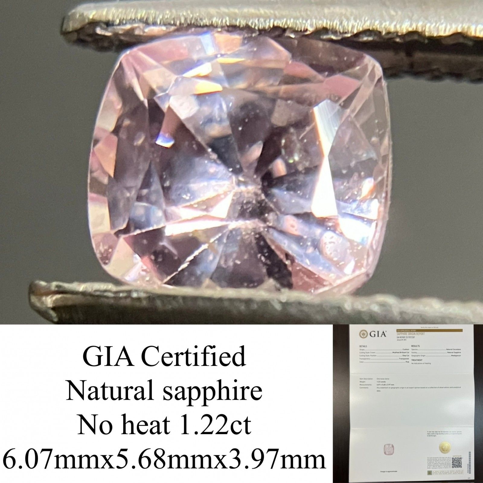 サファイア 1.22ct GIA鑑別書付き 非加熱 6.07×5.68×3.97 ルース（ 裸石 ） 3828YY