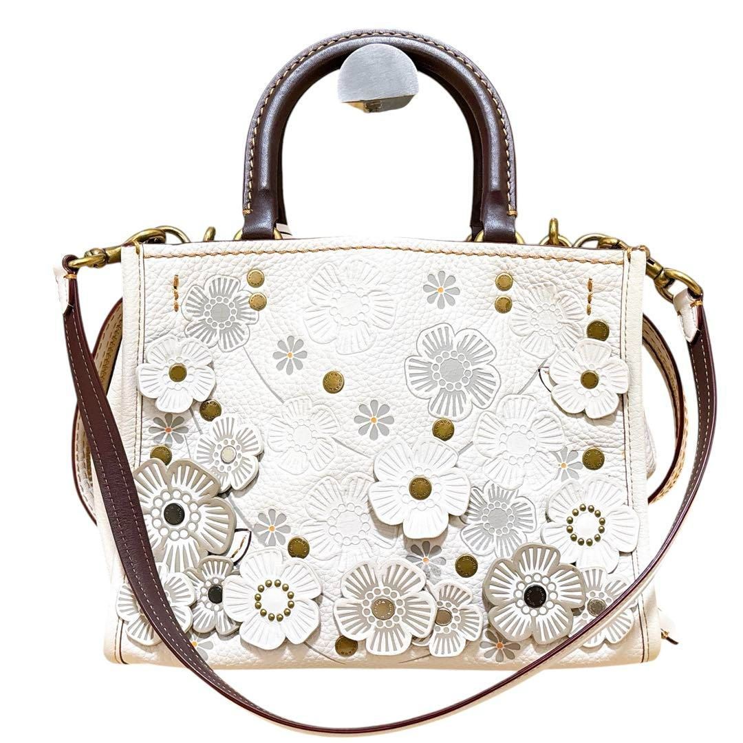 【極美品】コーチ ローグ25 ショルダーバッグ 2way ティローズ ベージュ 極美品 コーチ COACH ローグ25 ティーローズ ウィズ クリスタル 3WAY