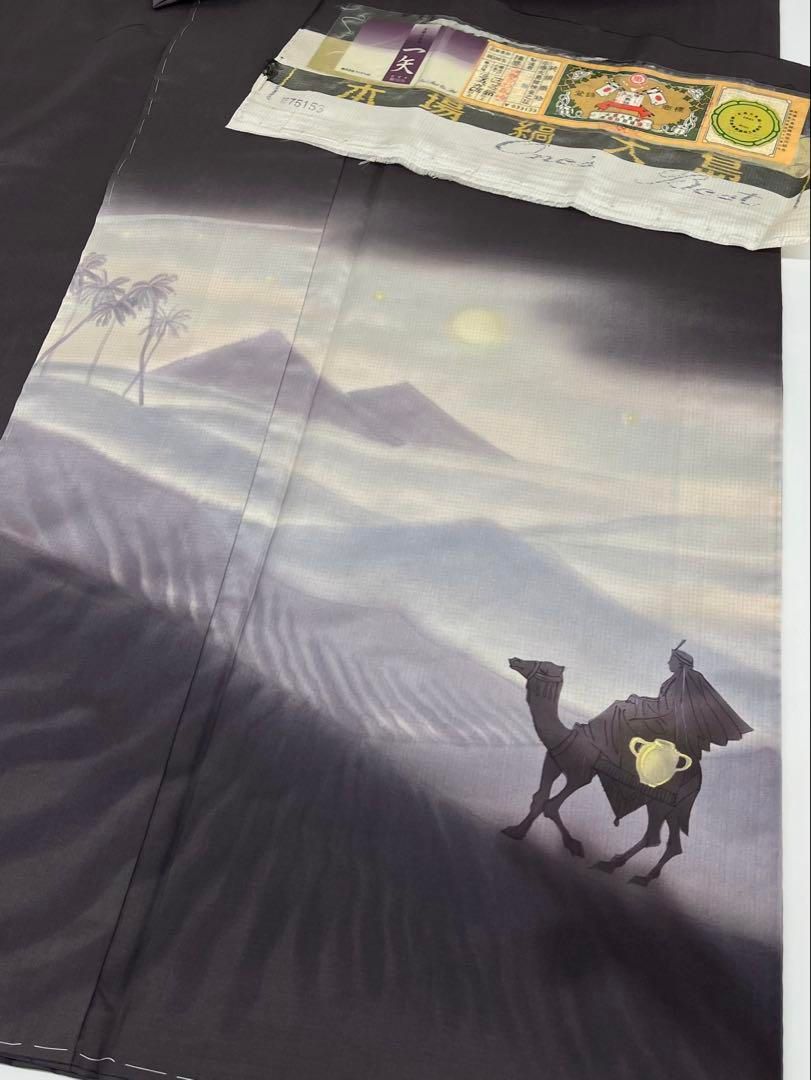 染大島 本場縞大島紬 訪問着 付け下げ 「月の砂漠」 ラクダ 正絹 躾糸付き 染大島 本場縞大島紬 訪問着 付け下げ 「月の砂漠」 ラクダ 正絹 躾糸