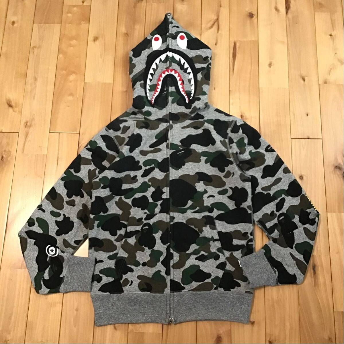 2015年 Heather grey シャーク パーカー Mサイズ shark full zip hoodie a bathing ape BAPE camo エイプ ベイプ アベイシングエイプ