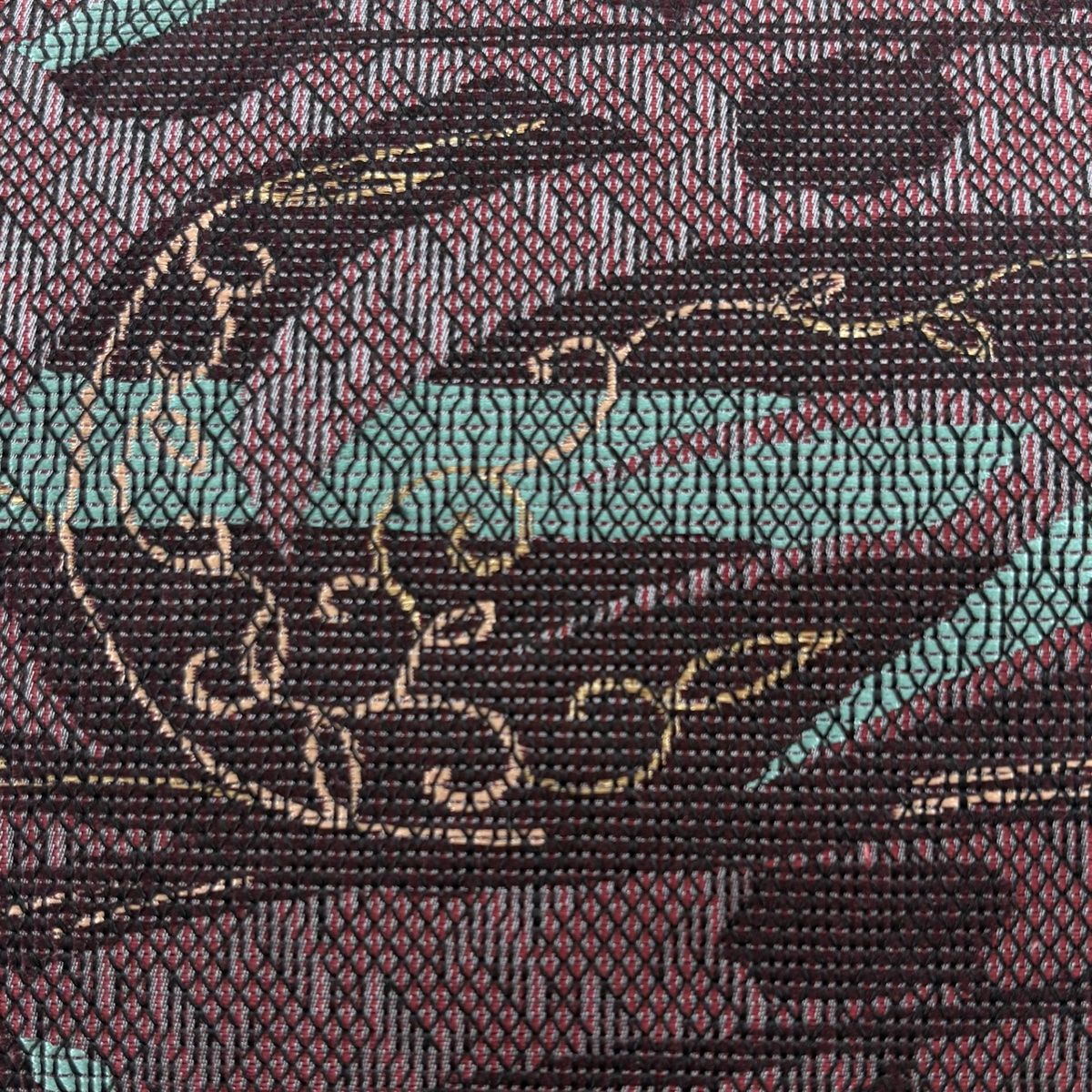 袋帯 長嶋成織物 証紙 葉柄 幾何学 紫 お太鼓柄 正絹