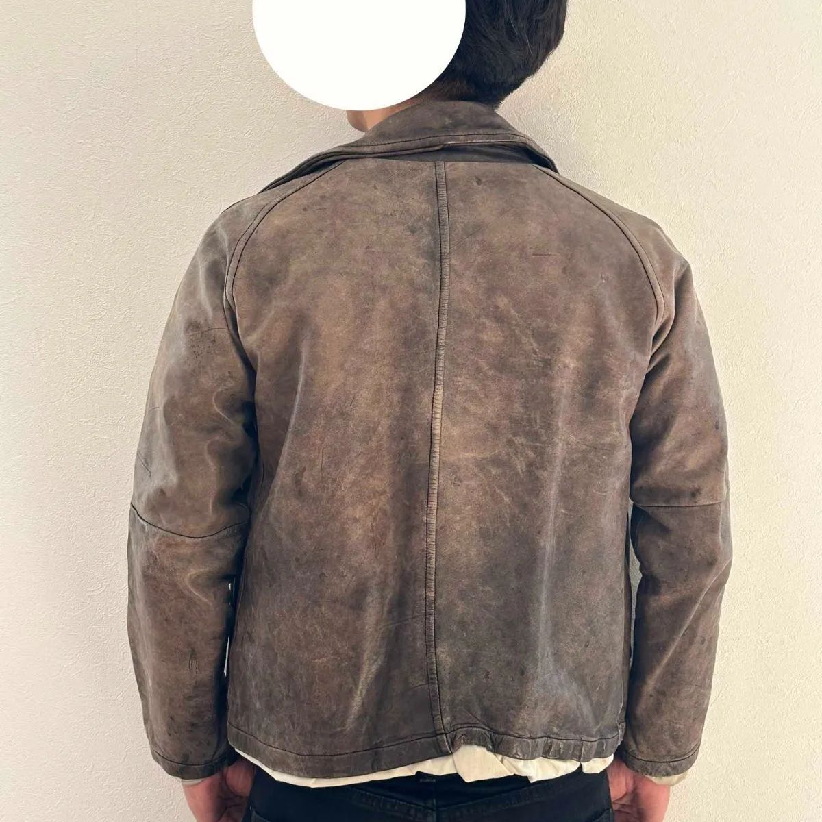【個性派古着】革ジャン　本革　こげ茶　中綿入り　レザージャケット　大きめ　　L 大特価】レザージャケット メンズ ライダースジャケット 革