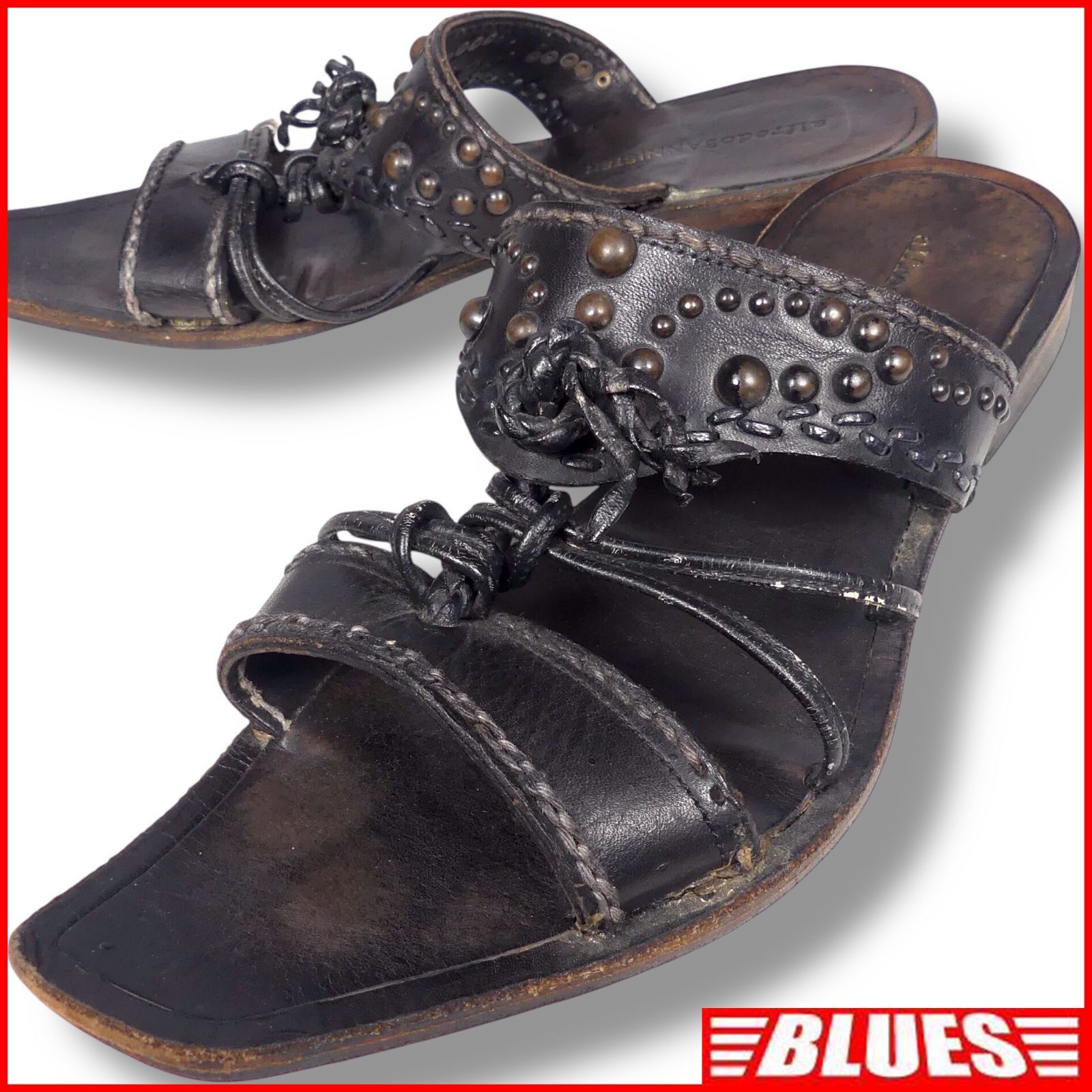 alfredoBANNISTER アルフレッドバニスター サンダル 25.5 本革 41 スタッズ 茶 レザー メンズ スリッパ サンダルサイズ25.5cm一覧←SEULB屋着古← X7988