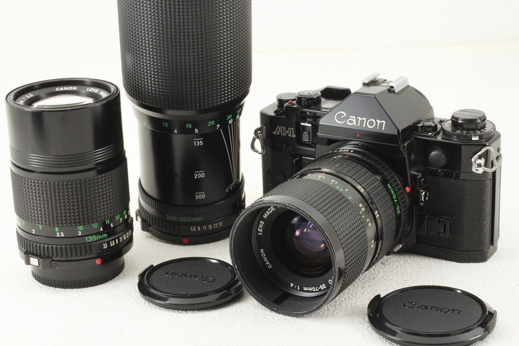 ジャンク品 Canon 最新 キヤノン A-1 レンズ3本 ワインダー フィルム