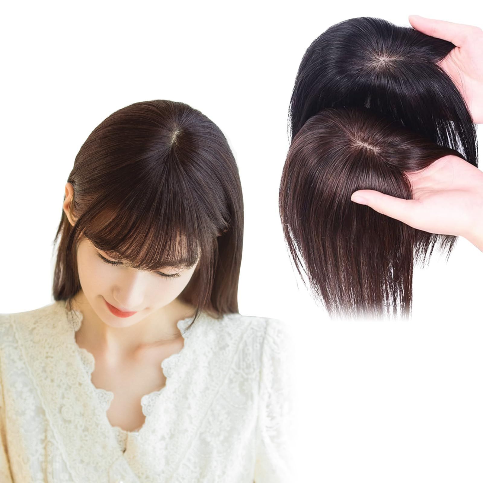 装着簡単 通気性優れ 軽量 ふんわり 増量 円形脱毛 薄毛隠し 白髪隠し ウィッグ ウィッグ プリシラ ヘアピース 医療用 人工頭皮 レディース 頭頂部 総手植え 人毛 部分ウィッグ HIYE