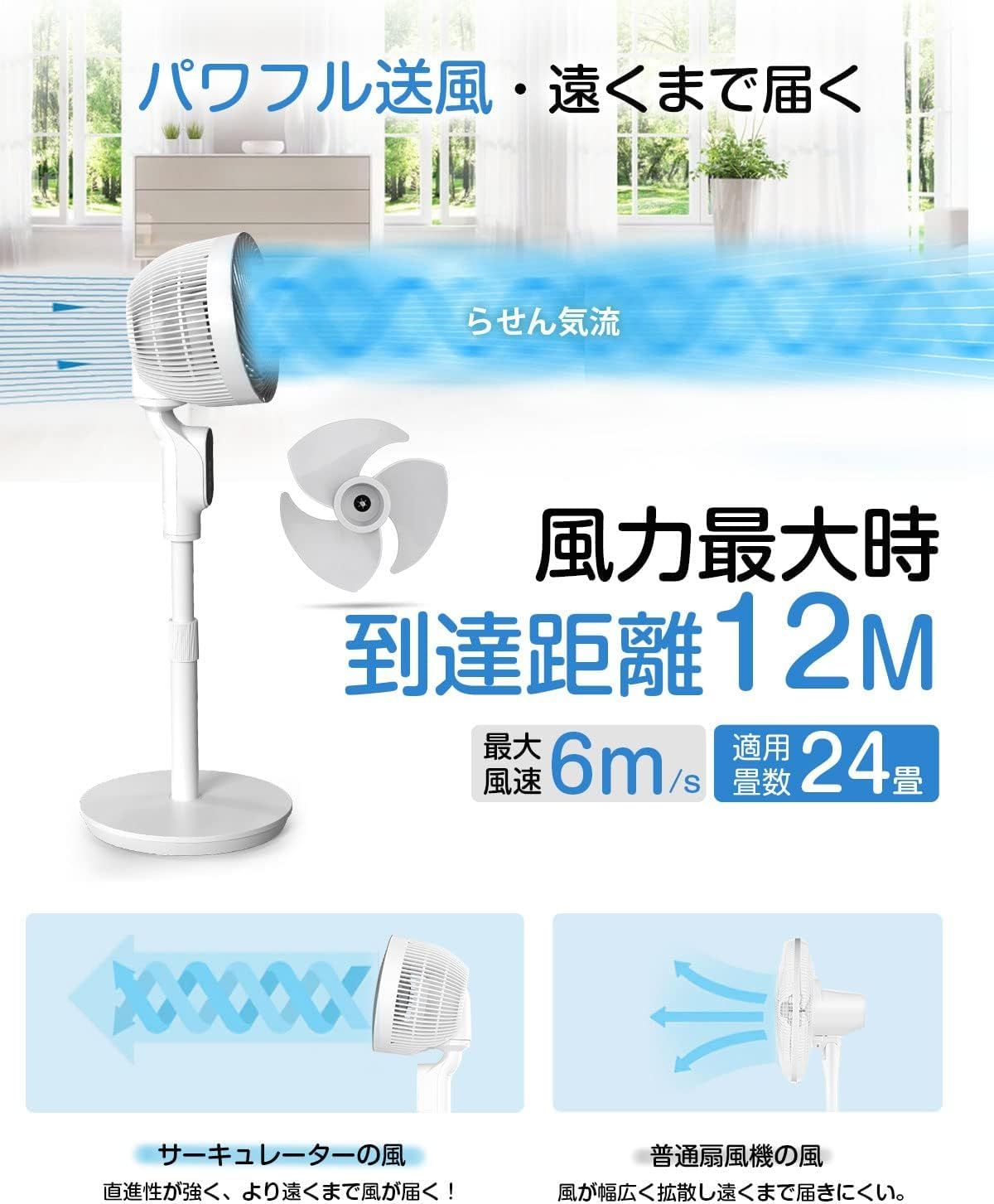 風量6段階 パワフル送風