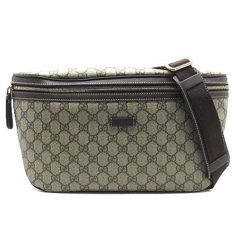 グッチ GUCCI GGスプリーム ウエストバッグ ボディバッグ PVC レザー 211110 ベージュ ブラウン