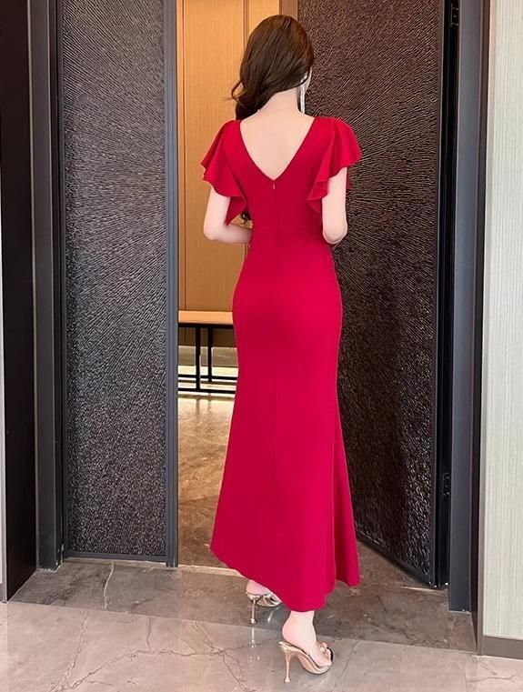 フリル イブニングドレス ロング丈 サイドカット キャバクラ クラブ GLAMOROUS/グラマラス】ジップデザイン バイカラー 裾フリル